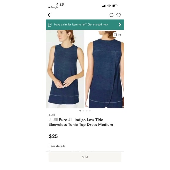 J. Jill Pure Jill Indigo Low Tide Tunic Top Dress Womens Sz M Petite 100% Cotton - Picture 10 of 10